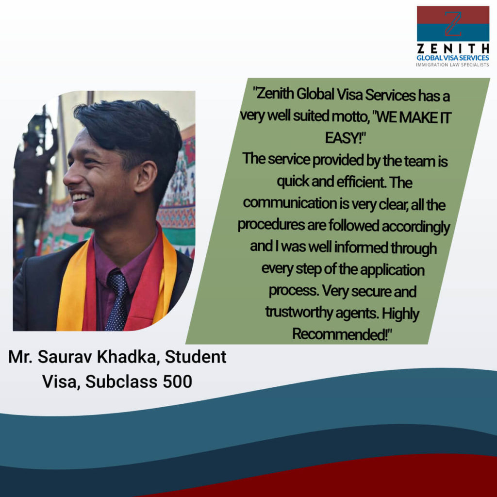 Zenith Global Visa services Saurav Testemonial