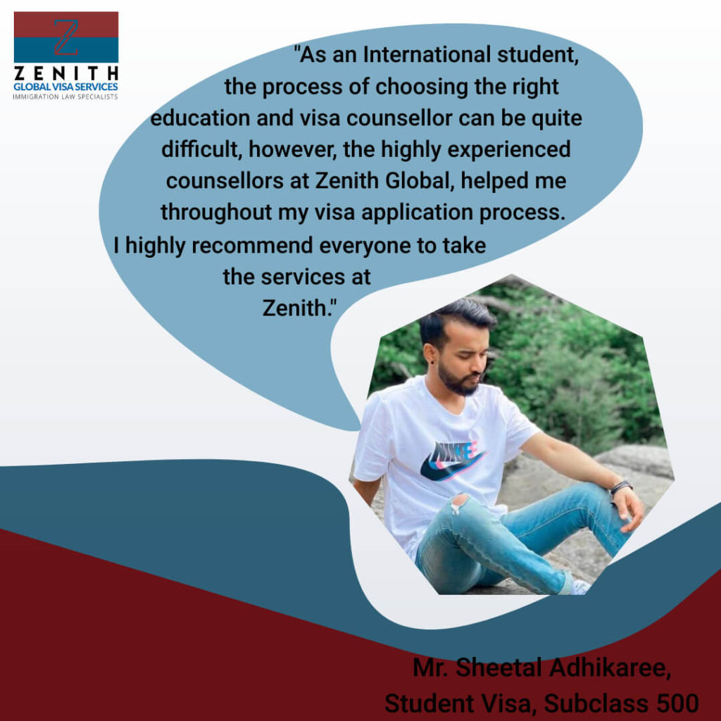 Zenith global visa services Sheetal Testemonial